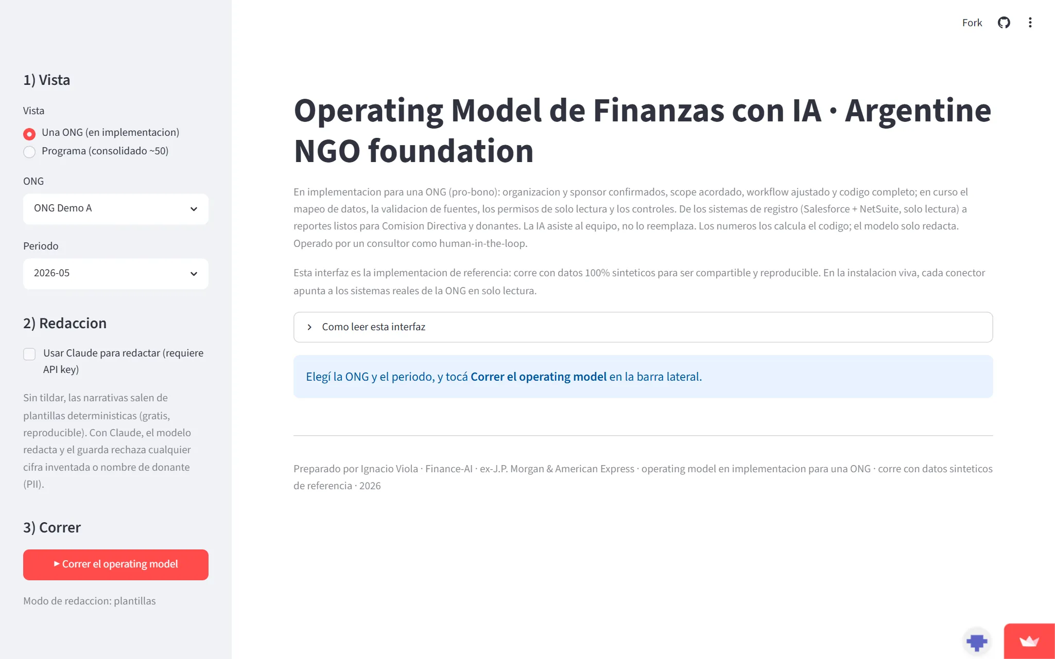 NGO Finance-AI demo: read-only operating model over Salesforce and NetSuite.